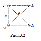 Четыре одинаковых проводника. Индукция магнитного поля в центре квадрата. Магнитная индукция в центре квадрата. Магнитное поле в центре квадрата с током. Магнитную индукцию b2 в центре квадрата.