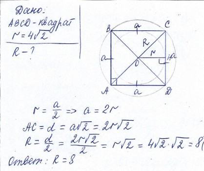 Формулы площади круга вписанного и описанного в треугольник и квадрат.